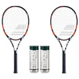 Babolat tennis pakketilbud (2 x Babolat Evoke 105 + 2 x Head Davis Cup)