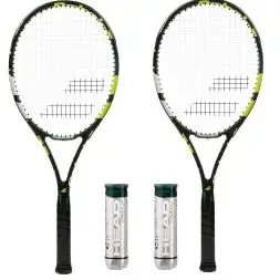 Babolat tennis pakketilbud (2 x Babolat Evoke 102 + 2 x Head Davis Cup)