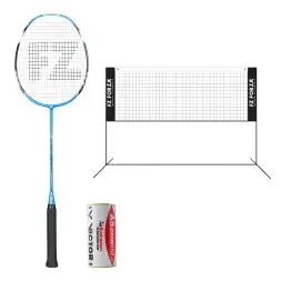 Sommerpakke: 1 FZ Forza mini net, 1 rør Victor Air Shuttle II, 2 badmintonketsjere
